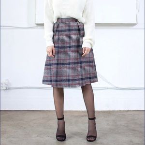 Plaid Pleated Midi Skirt
